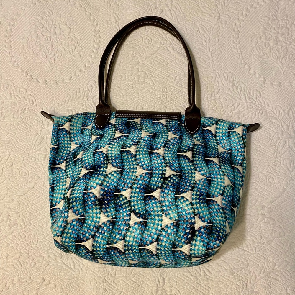 Longchamp Blue & White Geometric La Pliage Shoulder Bag - Picture 2 of 8